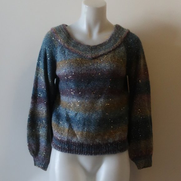 Banana Republic Blue-Multi Color Sequin Sweater Sz S * - Picture 2 of 7